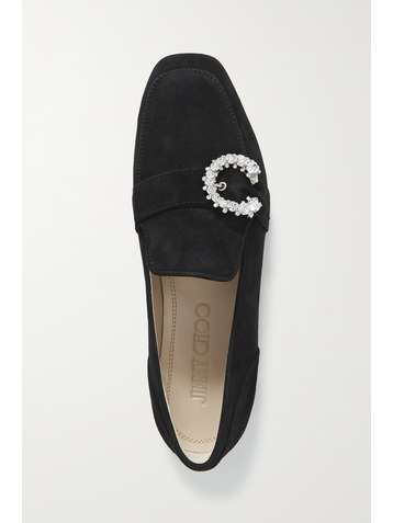 JIMMY CHOO Mani crystal-embellished suede loafers