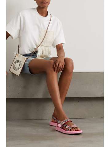 BURBERRY Sandales en toile à rayures et à finitions en cuir