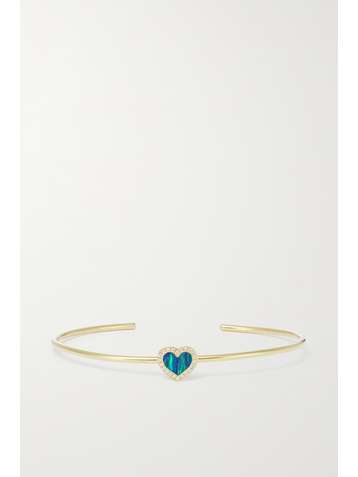JENNIFER MEYER Extra Small Heart Armspange aus 18 Karat Gold mit Opal und Diamanten