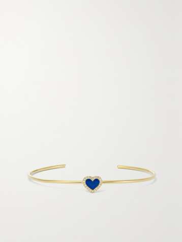 JENNIFER MEYER Extra Small Heart Armspange aus 18 Karat Gold mit Lapislazuli und Diamanten