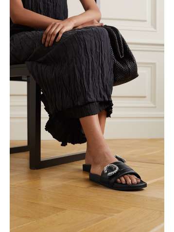 JIMMY CHOO Fallon crystal-embellished leather slides