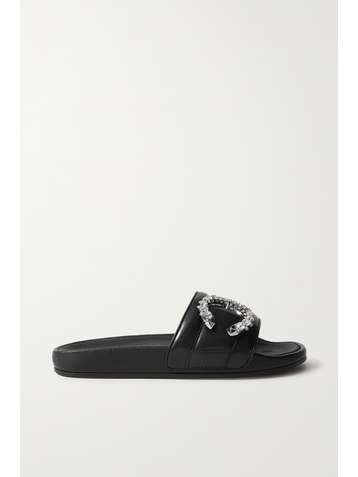 JIMMY CHOO Fallon crystal-embellished leather slides