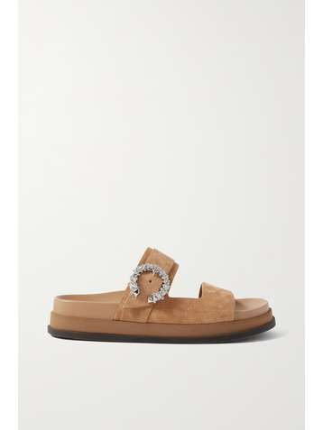 JIMMY CHOO Marga crystal-embellished suede slides
