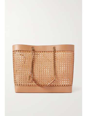 SAINT LAURENT Shopping leather-trimmed straw tote