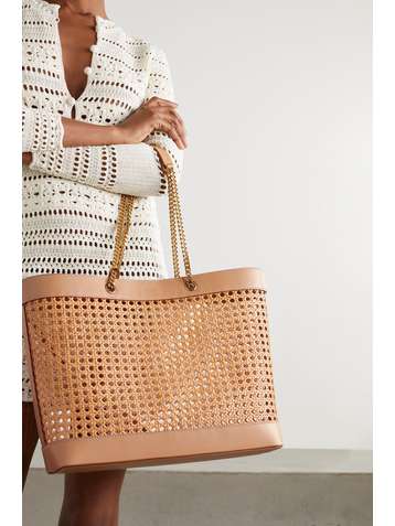 SAINT LAURENT Shopping leather-trimmed straw tote