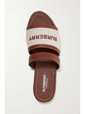 BURBERRY Claquettes en cuir et en toile de coton à logo