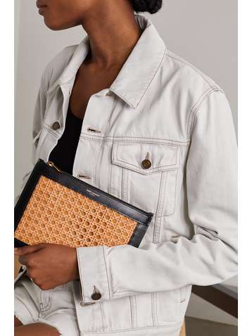 SAINT LAURENT Medium leather, cane and canvas pouch