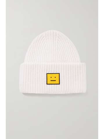 ACNE STUDIOS Bonnet en laine côtelée à appliqué - NET SUSTAIN