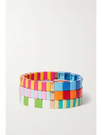 ROXANNE ASSOULIN Set de trois bracelets en émail et métal doré Happy
