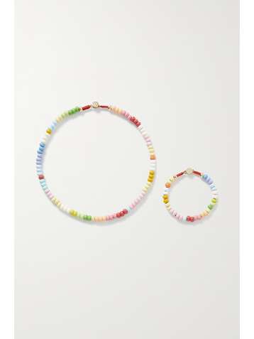 ROXANNE ASSOULIN Parure collier et bracelet en émail et métal doré Loopy Lite Donut