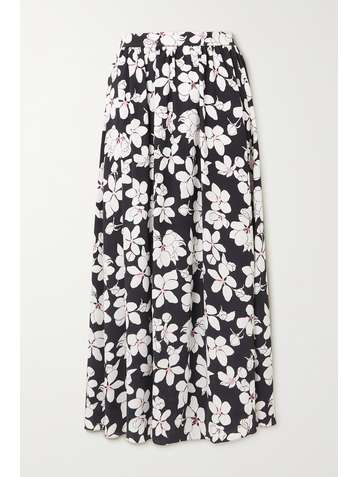 CAROLINA HERRERA Gathered floral-print silk-twill skirt