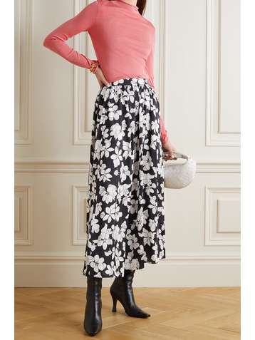 CAROLINA HERRERA Gathered floral-print silk-twill skirt