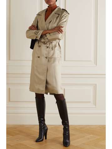 SAINT LAURENT Trench-coat en serge de soie à ceinture