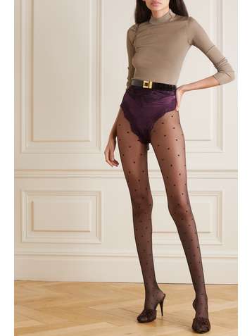 SAINT LAURENT Short en satin de soie stretch et en dentelle