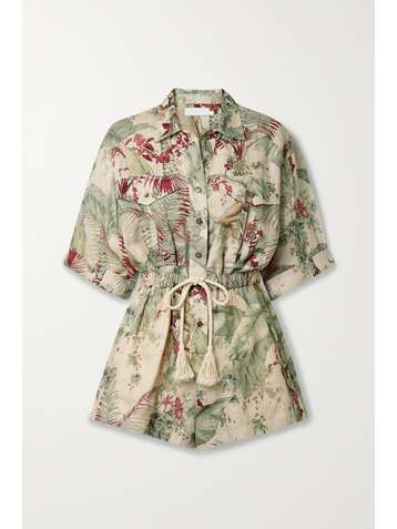 ZIMMERMANN Cassia tasseled printed linen playsuit