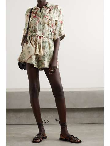 ZIMMERMANN Cassia tasseled printed linen playsuit