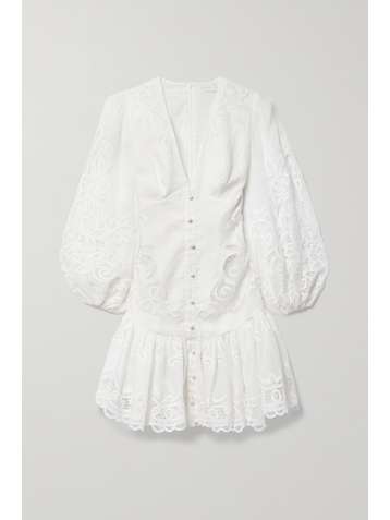 ZIMMERMANN Mae guipure lace-trimmed ramie and linen-blend mini dress