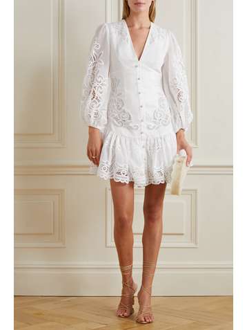 ZIMMERMANN Mae guipure lace-trimmed ramie and linen-blend mini dress