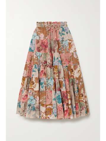 ZIMMERMANN Jupe patchwork en voile de coton à imprimé fleuri Cassia