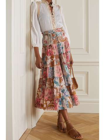 ZIMMERMANN Jupe patchwork en voile de coton à imprimé fleuri Cassia