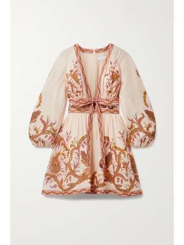 ZIMMERMANN Cassia cutout tie-front printed linen mini dress
