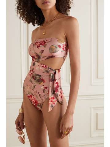 ZIMMERMANN Cassia cutout floral-print bandeau swimsuit