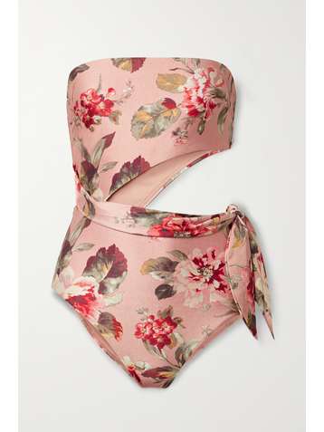 ZIMMERMANN Cassia cutout floral-print bandeau swimsuit