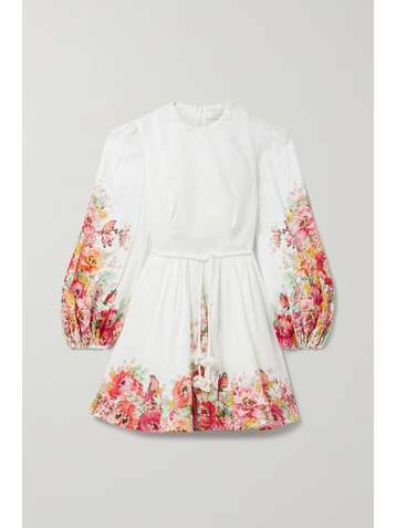ZIMMERMANN Mae embellished floral-print linen mini dress