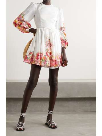 ZIMMERMANN Mae embellished floral-print linen mini dress