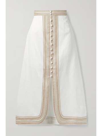 ZIMMERMANN Cassia embroidered linen midi skirt