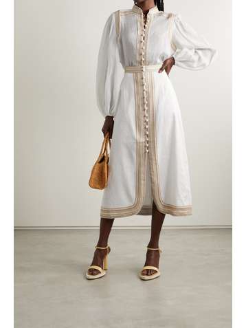 ZIMMERMANN Cassia embroidered linen midi skirt