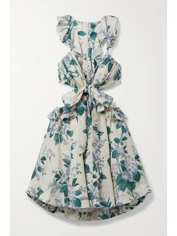 ZIMMERMANN Cassia cutout ruffled floral-print linen mini dress