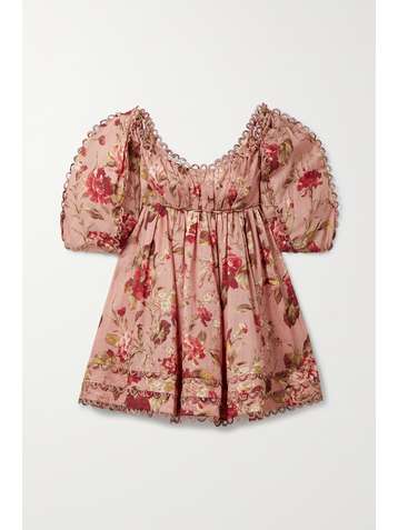 ZIMMERMANN Cassia scalloped floral-print linen mini dress