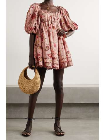 ZIMMERMANN Cassia scalloped floral-print linen mini dress