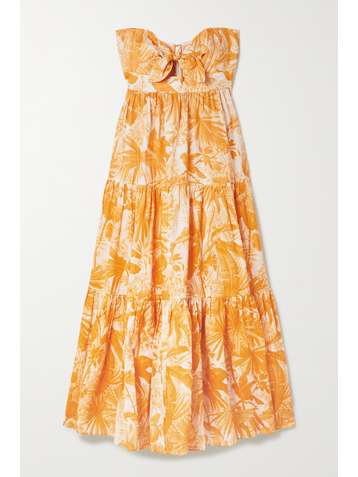 ZIMMERMANN Robe longue en lin imprimé à nœud et à découpe Mae