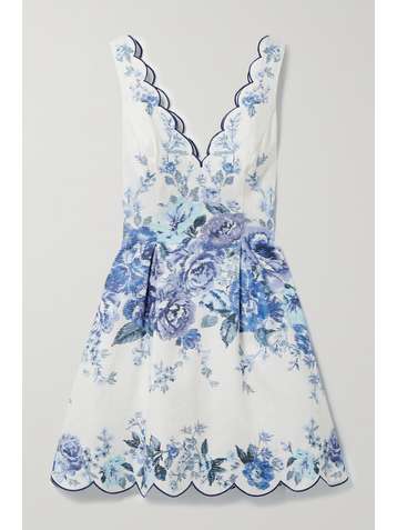 ZIMMERMANN Aliane scalloped floral-print linen mini dress