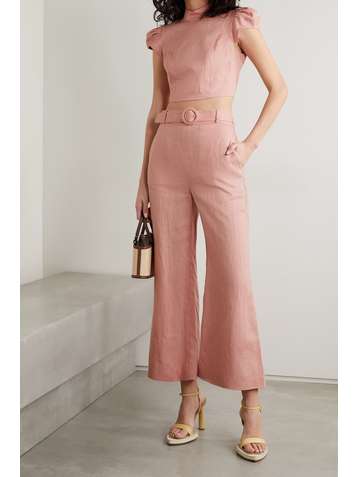 ZIMMERMANN Cassia belted cropped linen wide-leg pants
