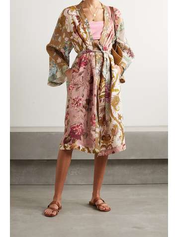 ZIMMERMANN Peignoir en lin imprimé à ceinture Cassia