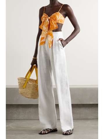 ZIMMERMANN Mae cropped tie-detailed printed linen top