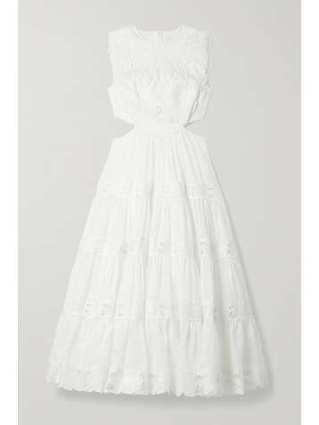 ZIMMERMANN Robe midi en lin et en ramie à broderie anglaise et à découpes Cassia