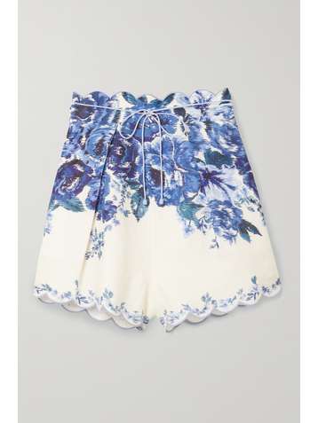 ZIMMERMANN Short en lin à imprimé fleuri et à festons Aliane