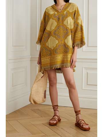 ZIMMERMANN Aliane hooded fringed cotton-terry jacquard mini dress
