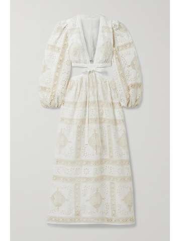 ZIMMERMANN Aliane cutout tie-front broderie anglaise cotton midi dress