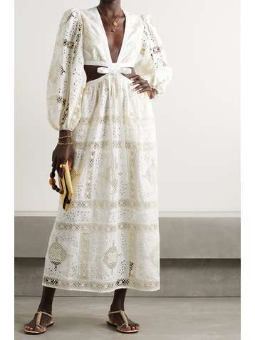 ZIMMERMANN Aliane cutout tie-front broderie anglaise cotton midi dress