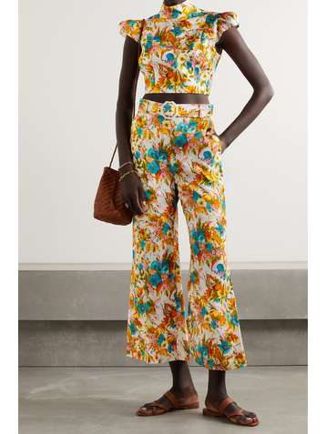 ZIMMERMANN Haut raccourci dos ouvert en lin à imprimé fleuri Estelle