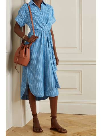APIECE APART Nicoya striped organic cotton-seersucker midi shirt dress