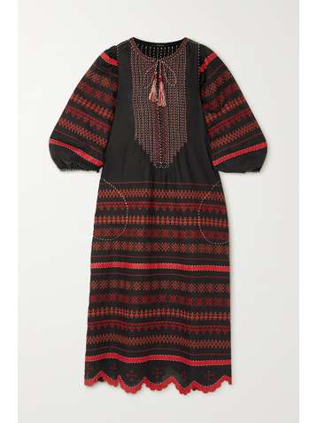 VITA KIN Belarus tasseled embroidered linen midi dress