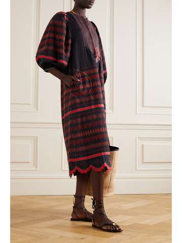VITA KIN Belarus tasseled embroidered linen midi dress