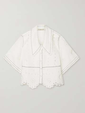 VITA KIN Charlie topstitched broderie anglaise linen blouse