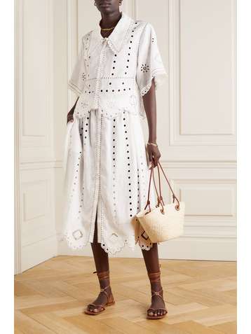 VITA KIN Charlie topstitched broderie anglaise linen blouse